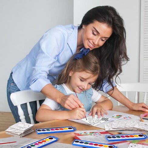 198 قطعة من مجموعات الطلاء المفضلة للحفلات للأطفال، لوحة قماشية صغيرة مرسومة مسبقًا ومجموعة حامل خشبي، كتب تلوين بألوان مائية وبطاقات هدايا وسلسلة مفاتيح للأطفال الطلاب ومستلزمات حفلات الفصول الدراسية الفنية in Kuwait