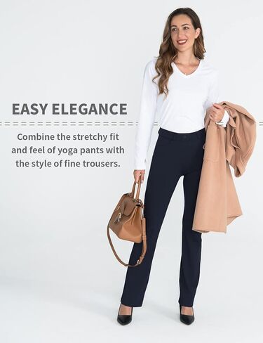 بنطال فستان Hiverlay نسائي ذو قصة طويلة قابل للتمدد للعمل والمكتب 5 جيوب 29 بوصة/31 بوصة، صغير/عادي in Kuwait