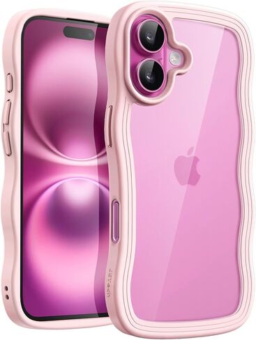 JETech Wavy Case for iPhone 16 6.1-Inch, Cute Wave Frame Curly Shape Shockproof Phone Cover for Women and Girls, Clear Hard PC Back (Ultramarine) in Kuwait