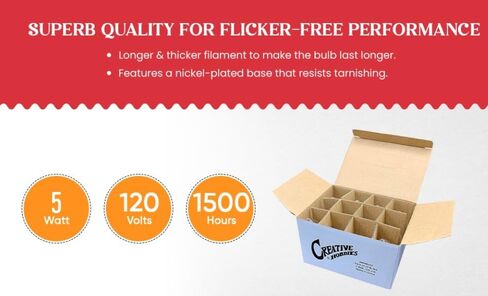 مصابيح إضاءة بديلة من Creative Hobbies لمصابيح الشموع الكهربائية وشموع النوافذ والثريات - شمعدانات 5 وات، شفافة وثابتة الاحتراق، لمبة 120 فولت 5 وات - عبوة من 12 قطعة in Kuwait