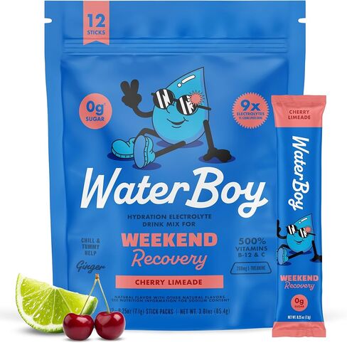 Waterboy Weekend Recovery | 3,200mg Electrolyte Powder Packets | Ginger + L-Theanine + Vitamins | No Sugar, All Natural, Gluten Free | 24 Drink Stick Mixes (Lemon Lime) in Saudi Arabia