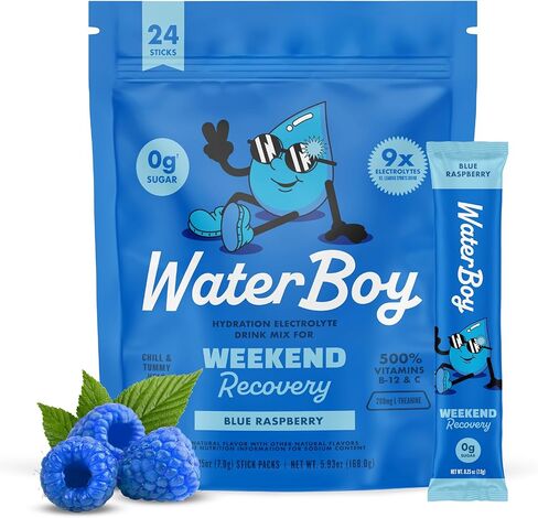 Waterboy Weekend Recovery | 3,200mg Electrolyte Powder Packets | Ginger + L-Theanine + Vitamins | No Sugar, All Natural, Gluten Free | 24 Drink Stick Mixes (Lemon Lime) in Saudi Arabia