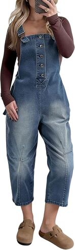 CHARTOU Women's Casual Loose Fit Jean Jumpsuit Overalls Crop Harem Denim Pants in Kuwait