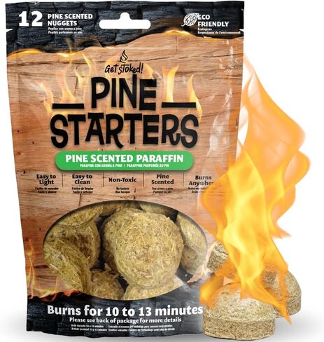 Stoked Pine-Scented Fire Starters (12-Pack) Clean, Odorless & Chemical-Free | Infuses Your Fire with Fresh Pine Fragrance | Reliable for BBQs & Campfires in Kuwait