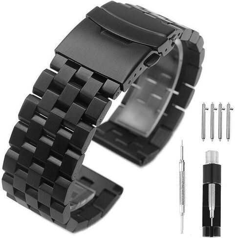 Hstrap Brushed Silver 316L Solid Stainless Steel Watch Band Bracelet Strap 20mm/22mm/24mm Double Locking Clasp for Mens Women in Kuwait