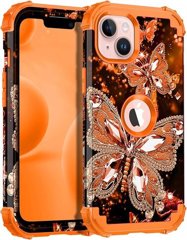 Miqala Compatible with iPhone 13 Case,Glow in The Dark Three Layer Heavy Duty Shockproof Hard Plastic Bumper+Soft Silicone Protective Case for Apple iPhone 13,Dark Butterfly in Saudi Arabia