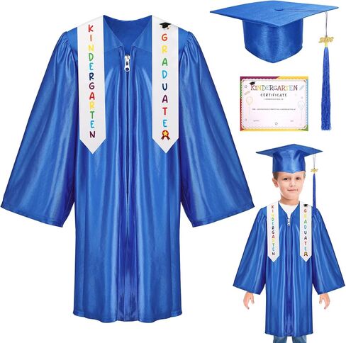 4PCS Kindergarten Graduation Cap and Gown with 2025 Tassel,Graduation Stole,Kids Graduation Outfit for Graduates in Kuwait