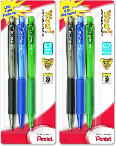 Pentel Wow Mechanical Pencil, 0.7mm, Assorted Barrels, 3 Pack (AL407BP3M) in Kuwait