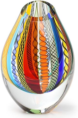 Cá d'Oro Drop Glass Vase Hippie Colored Canes Hand Blown Murano-Style Art Glass - Model Tall in Kuwait