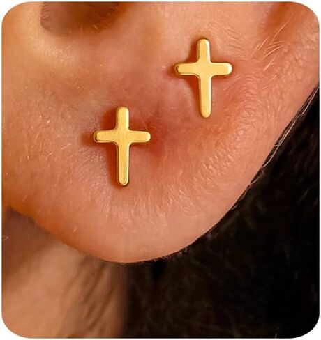 Gold Earrings for Women 14K Gold Cross Stud Earring Dainty Minimalist Simple Small Earrings Jewelry Gift for Her in Kuwait