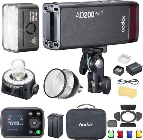 Godox AD200 Pro II AD200ProII Flash Strobe Updated 200Ws 1/512~1/1, 5800±200K Bi-Color TTL 1/8000s with 2.4G Wireless X System Bare Bulb/Speedlite Fresnel Flash Head Pocket Flash Monolight in Saudi Arabia