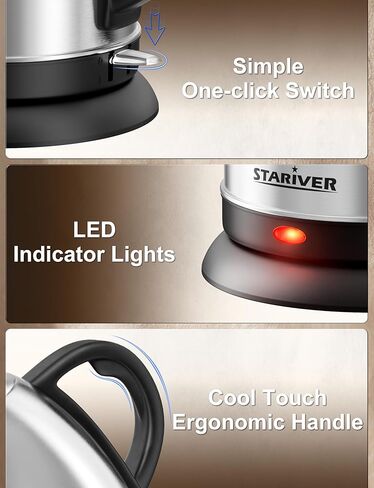 Stariver Gooseneck Electric Clostle ، وعاء شاي شاي شاي كهربائي 0.8L ، يُسكب غلاية القهوة مع غطاء وأسفل من الفولاذ المقاوم للصدأ ، وغلاية ماء مع إغلاق السيارات والحماية الجافة ، والأسود in Kuwait