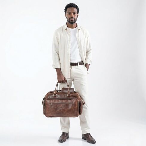 حقيبة سفر للأعمال مصنوعة يدويًا من الجلد المحبب بالكامل حقيبة سفر بمقصورة هوائية لحمل الأمتعة من القماش الخشن للرجال حقيبة كمبيوتر محمول تناسب كمبيوتر محمول مقاس 17 بوصة in Kuwait