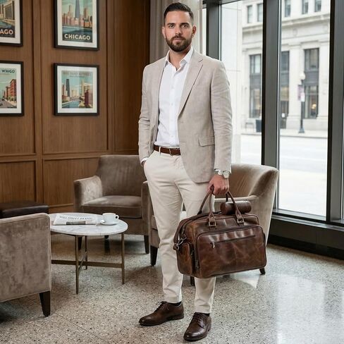 حقيبة سفر للأعمال مصنوعة يدويًا من الجلد المحبب بالكامل حقيبة سفر بمقصورة هوائية لحمل الأمتعة من القماش الخشن للرجال حقيبة كمبيوتر محمول تناسب كمبيوتر محمول مقاس 17 بوصة in Kuwait