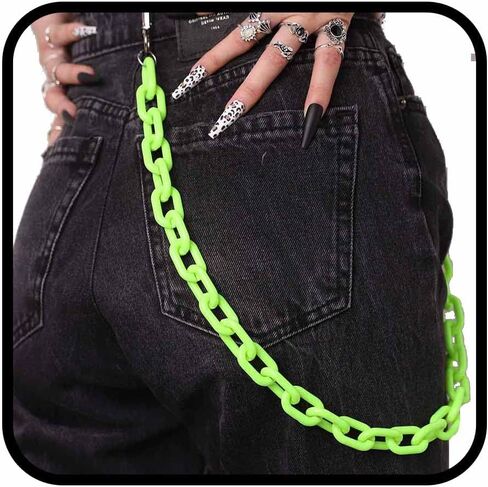 Bounzhi Hip Hop Jeans Pants Chain Punk Goth for Men Acrylic Link Wallet Chain for Women Hipster Chunky Thick Wallet Pocket Keychains Belt Waist Chains body Accessory for Girls(Green) in Kuwait