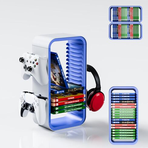 Universal Games Storage Tower Pro - for Up to 18 Games - with Controller Holder for up to 4 Gamepads - Gaming Accessories for PS5, PS4, PS3, Xbox X/S/One, Switch, Switch OLED, BluRay, in Kuwait