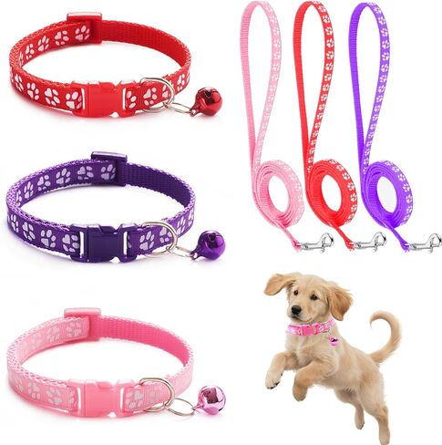 Dog Collar and Leash Set 3Pcs Puppy Collar and Leash Whelping ID Collars Buckle Soft Nylon Litter Adjustable Pet Identification Collar for Puppy Small Dogs Walking Training in Kuwait