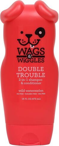 Wags & Wiggles Double Trouble 2-in-1 Dog Shampoo & Conditioner | Cleansing and Nourishing Shampoo and Conditioner for Dogs | Fruity Watermelon Scent, 16 Ounces (Pack of 2) in Saudi Arabia