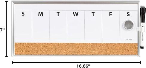 U Brands Dry Erase Weekly Combo Board, 7 x 16 Inches, Office Supplies, Silver Aluminum Frame in Kuwait
