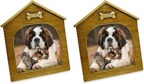 Isaac Jacobs 4x4 Natural Resin Sentiments Woof Doghouse Frame, Vertical Keepsake Photo Frame with Easel and Hanging Tabs for Tabletop, Desktop & Wall Display (4x4, Natural) in Saudi Arabia