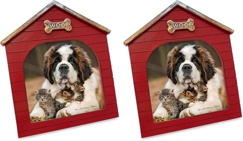 Isaac Jacobs 4x4 Natural Resin Sentiments Woof Doghouse Frame, Vertical Keepsake Photo Frame with Easel and Hanging Tabs for Tabletop, Desktop & Wall Display (4x4, Natural) in Saudi Arabia