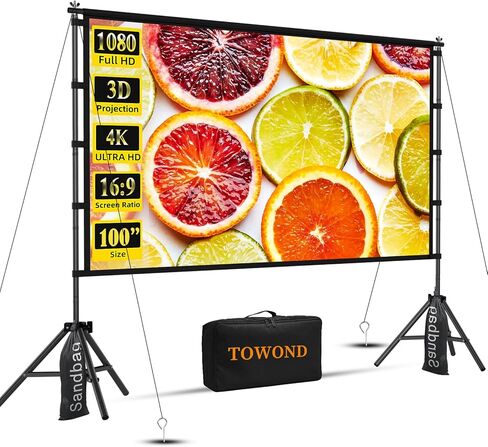 Projector Screen, TOWOND 100 inch Movie Projector Screen16:9 Foldable Portable Projector Screens for Movie Night Outdoor Indoor Support Double Sided Projection in Kuwait