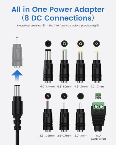 12V 2A Power Supply Adapter CCTV Camera Power Supply Adapter AC 100-240V to DC 12V Transformer 2.1mm X 5.5mm with 4ft/1.2m Lead, for Audio/Video, Router, Security Cameras, LED Lights in Kuwait