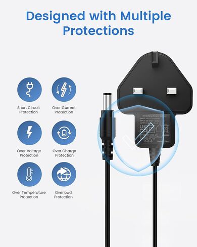 12V 2A Power Supply Adapter CCTV Camera Power Supply Adapter AC 100-240V to DC 12V Transformer 2.1mm X 5.5mm with 4ft/1.2m Lead, for Audio/Video, Router, Security Cameras, LED Lights in Kuwait
