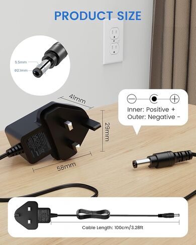 12V 2A Power Supply Adapter CCTV Camera Power Supply Adapter AC 100-240V to DC 12V Transformer 2.1mm X 5.5mm with 4ft/1.2m Lead, for Audio/Video, Router, Security Cameras, LED Lights in Kuwait