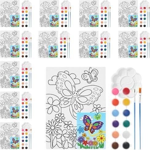 Marspark 12 Set Butterfly Canvas Painting Kit Pre Drawn Canvas for Painting 12 Color Acrylic Paint Strips Paint Brushes Paint Palette Set for Kids Adult Classroom Christmas Birthday Party Gifts in Kuwait