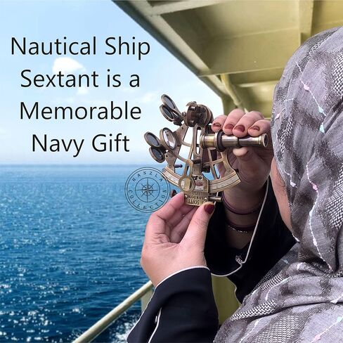 آلة السدس النحاسية للملاحة مع بوصلة مدمجة، آلة السدس النحاسية البحرية العتيقة J. Scott آلة السدس العتيقة مع صندوق خشبي لتأكيد المعمودية، أفضل هدية بحرية لعيد الفصح in Kuwait