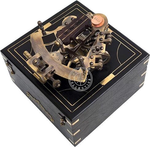 آلة السدس النحاسية للملاحة مع بوصلة مدمجة، آلة السدس النحاسية البحرية العتيقة J. Scott آلة السدس العتيقة مع صندوق خشبي لتأكيد المعمودية، أفضل هدية بحرية لعيد الفصح in Kuwait