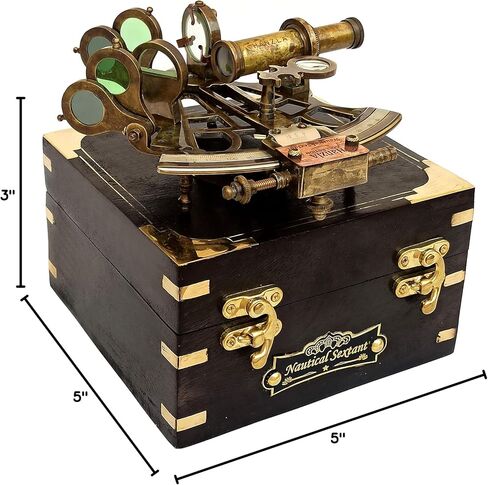 آلة السدس النحاسية للملاحة مع بوصلة مدمجة، آلة السدس النحاسية البحرية العتيقة J. Scott آلة السدس العتيقة مع صندوق خشبي لتأكيد المعمودية، أفضل هدية بحرية لعيد الفصح in Kuwait