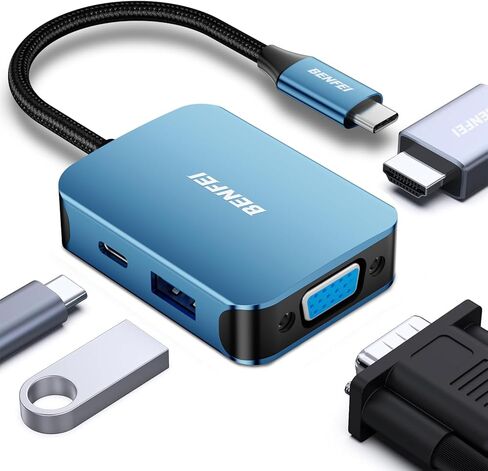 BENFEI USB C Docking Station, 8-in-1 USB C Hub with Triple Display Dual HDMI, VGA, 3*USB 3.0, 100W Power Delivery, 3.5mm AUX Audio Compatible with MacBook Pro, XPS and More in Kuwait