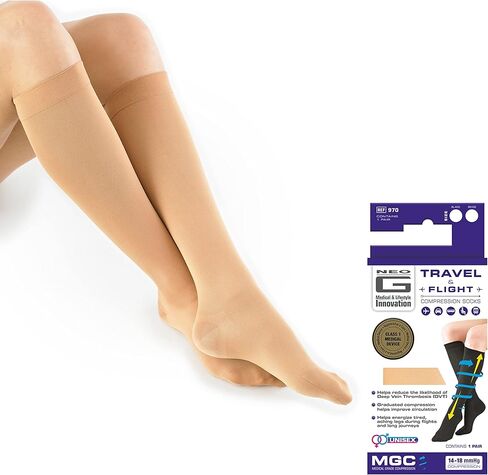 Neo G Travel Compression Socks For Women - Energizing tired, aching legs. Neo G Travel Socks are perfect flight companion, great for long periods of inactivity -  Graduated Compression Socks - Beige - XL in Kuwait