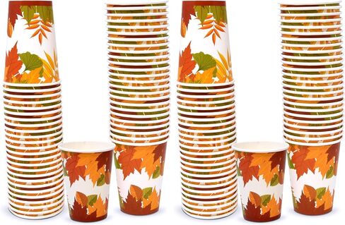 Gift Boutique 50 Thanksgiving Fall Leaves Disposable Cups 9 oz. Autumn Maple Leaf Paper Party Cup for Holiday Harvest Beverage Drinks Drinking Cup Dinner Wedding Event Supplies Decorations in Saudi Arabia