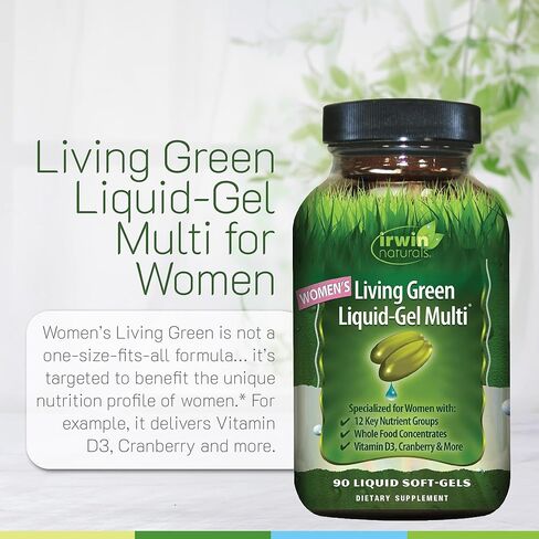 Irwin Naturals Women's Living Green Liquid-Gel Multi Vitamin - 70 Essential Nutrients, Full-Spectrum Vitamins, Wholefood Blend - Targeted Adrenal & Brain Support - 90 Liquid Softgels in Kuwait