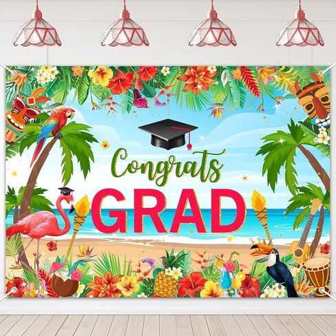 Avezano Aloha Congrats Grad Banner Hawaiian Graduation Party Decorations Summer Tropical Theme Graduation Party Backdrop for Class of 2025 70.8x43.3 inch in Saudi Arabia