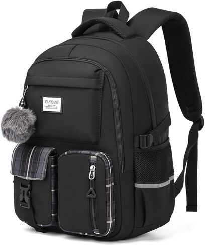 School Backpack for Teen Girls, Big Student Laptop Backpack Aesthetic Bookbags for College Women Elementary Middle High School Travel Mochilas Escolares, Black in Kuwait