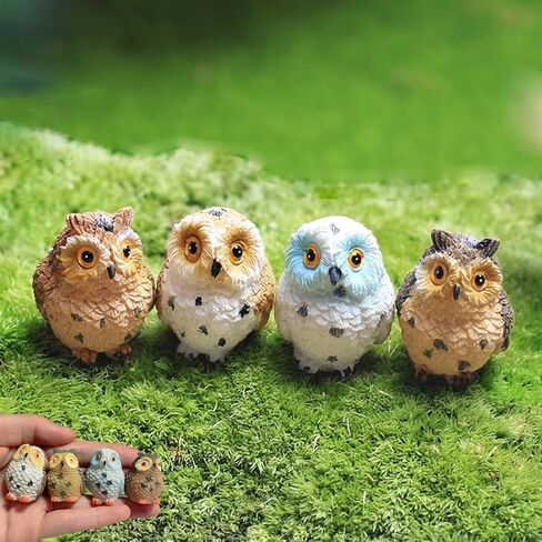 Purple Star Mini Owls 4 Pack Tiny Owls Little Owl Figurines Mini Resin Animals Figures Miniature Owl Fairy Garden Micro Landscape Cake Topper Decorations Gifts White in Kuwait