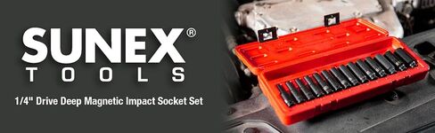 SUNEX TOOLS 1831، مجموعة مقبس تأثير مغناطيسي عميق مقاس 1/4 بوصة، 14 قطعة، متري، 4 مم - 15 مم، سبائك فولاذ Cr-Mo، حقيبة تخزين شديدة التحمل، تلبي معايير ANSI in Saudi Arabia