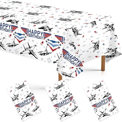 Grencian 3 Pcs Fighter Jet Pilot Birthday Party Tablecloth Military Jet Table Cover Plastic Rectangle Airplane Table Cloth Birthday Decor for Boys Pilot Aviation Party Supplies 54" x 107" in Kuwait