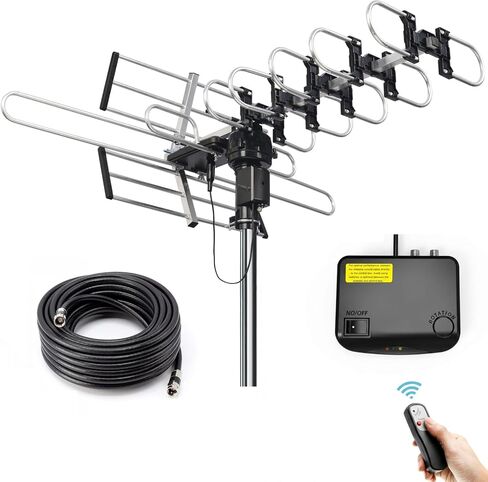 CeKay Outdoor Digital Amplified HDTV Antenna, 360° Controllable Rotating TV Antenna with Directional Motor and Remote Control, High-Gain Signal Reception UHD-8909 in Kuwait