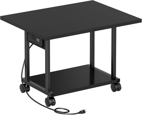 Printer Table, 2-Tier Under Desk Printer Stand with Charging Station, Printer Stand with Wheels, Printer Shelf for Small Spaces, Printer Cart for Home Office Black in Kuwait