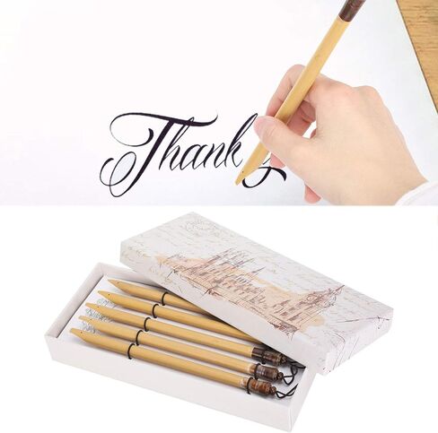 Bamboo Cane Qalam Pens, 5PCS Calligraphy Dive Pen, Vintage Handcrafted Manga Calligraphy Pens for Writing, Drawing, Painting (Natural Bamboo Tip Set) in Kuwait