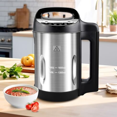 Homtone Soup Maker 1.6L ، طباخ صانع حساء متعدد الوظائف 6 في 1 مع لوحة تحكم LCD ، خلاط آلة حساء كهربائية من الفولاذ المقاوم للصدأ ، المعيشة الذكية للمنزل 6 برامج محددة مسبقًا لعصير وأغذية الأطفال in Kuwait