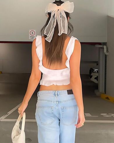 Women's Casual Strap Top Y2k Going Outing Bandeau Cropped Top Camisole Shirt Off Shoulder Vest Tank Top in Kuwait