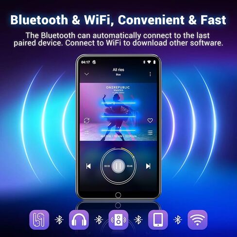 مشغل MP3 80 جيجابايت مع Bluetooth و WiFi ، مشغل موسيقى Diofox مع Spotify ، Pandora ، Amazon Music 5.0 بوصة الشاشة MP3 ومشغل MP4 ، مناسب لـ Libby ، Audible ، Spotify Children (Black) in Kuwait