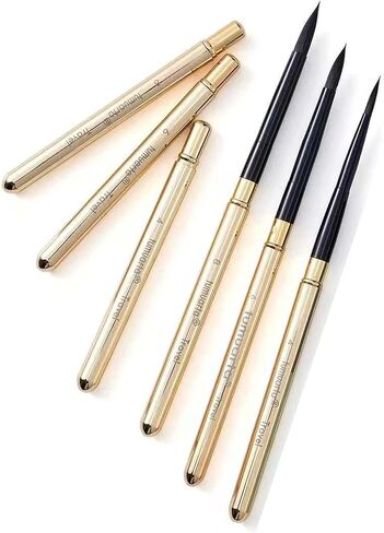 فرش الطلاء المائية ، مقبض النحاس ، جولة ، شعر السنجاب الاصطناعية ، №4 ، №6 ، №8 ، 3 أجزاء من فرش السفر الهوائية plein مجموعة للطلاء بالألوان المائية والأكريليك ، مثالية للفنانين والهواة. (3) in Kuwait