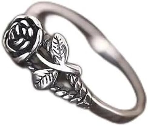 Tiny Rose Flower Stacking Rings for Women Small 925 Silver/Rose Gold Plated Ring Delicate Everyday Promise Statement Party Ring Full Bloom Single Rose Band Ring（Rose Gold 9） in Kuwait